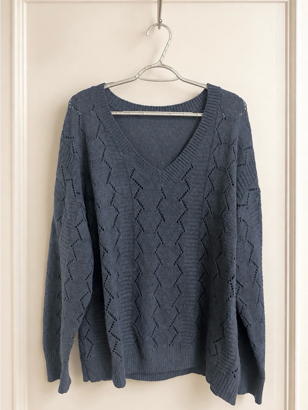 Women's V-Neck Pointelle Knit
Sweater Blue